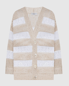 Peserico Бежевый кардиган в полоску S99149F059110F