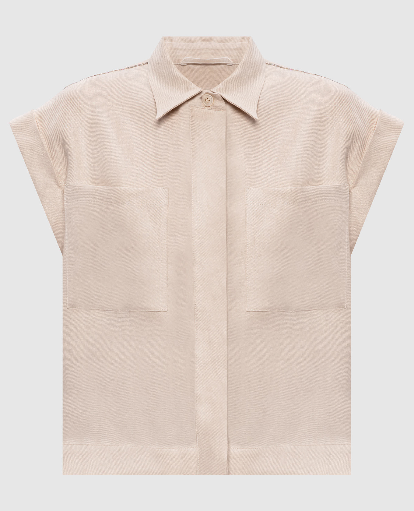 Бежевая рубашка из льна с отворотами