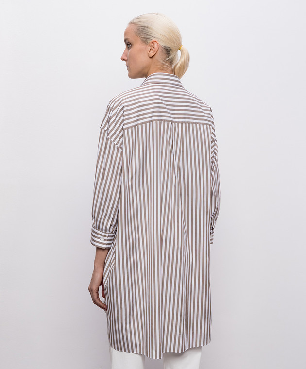 Brunello Cucinelli Коричнева подовжена сорочка з шовком в смужку MH744MR106 зображення 4