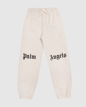 Palm Angels Детские серые меланжевые джоггеры с принтом логотипа F6PAJBFP016