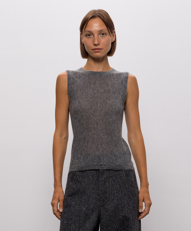 Brunello Cucinelli Серый топ из шелка и шерсти MFR493700 изображение 3