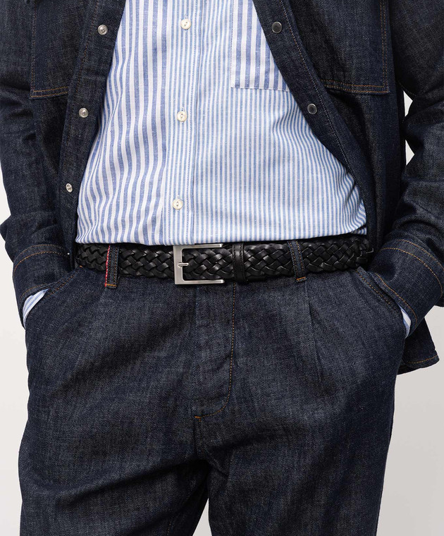 Cashmere&Whiskey Синій шкіряний плетений ремінь BRAID зображення 2