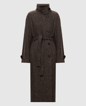 Brunello Cucinelli Коричневое пальто с шерстью в узор MG5669766