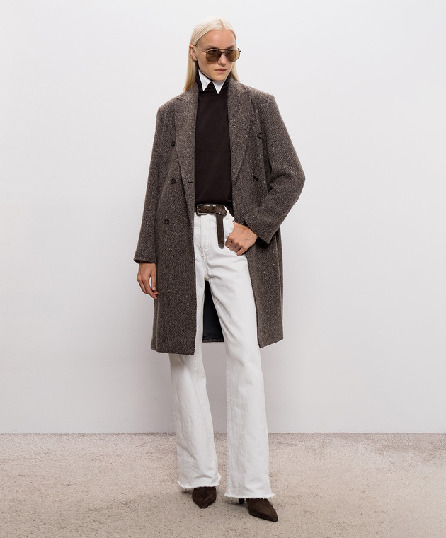 Brunello Cucinelli Коричневе двобортне пальто у візерунок MG5669994 зображення 2
