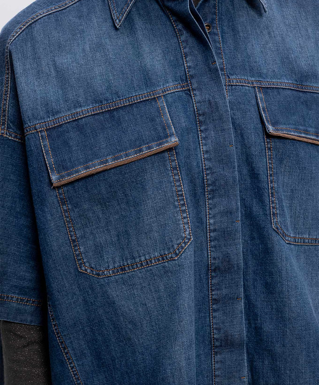 Brunello Cucinelli Синяя джинсовая рубашка с цепочкой мониль MH192RB506 изображение 5
