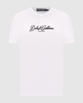 Dolce&Gabbana Белая футболка с фактурной вышивкой логотипа G8PT1ZG7P9K