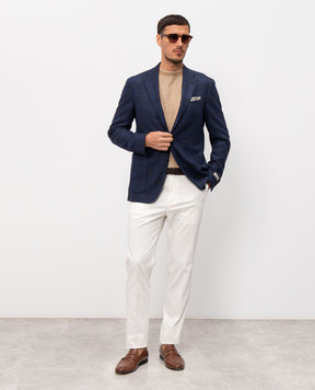 Canali Синій піджак із шовку та вовни в клітинку CF0030323275