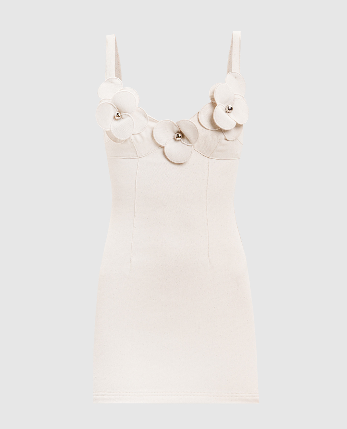 

Бежевое платье мини с цветочной аппликацией, Бежевый, Повседневные платья