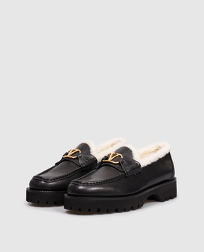 Valentino Черные кожаные лоферы на меху логотип VLogo 7W0S0NF5JJJ