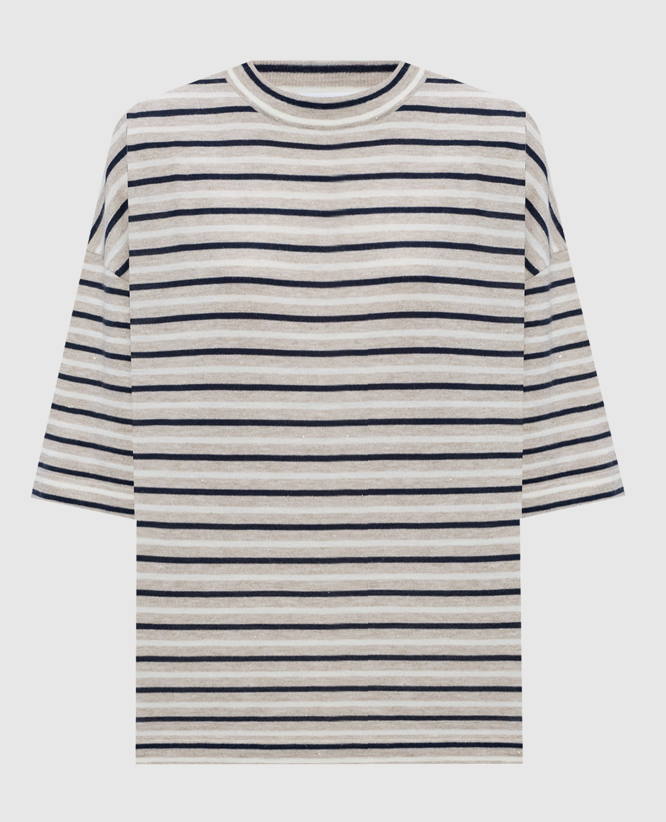 Бежевая футболка с кашемиром в полоску
