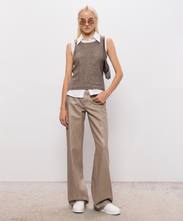 Allude Коричневий топ з кашеміру та шовку 26577112 зображення 2