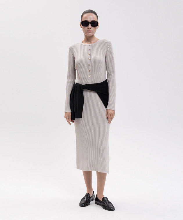 Allude Бежева спідниця з вовни і кашеміру в рубчик 26517081 зображення 2