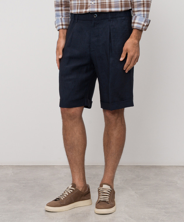 Herno Сині шорти з льону з відворотами PT000191U17158 зображення 3