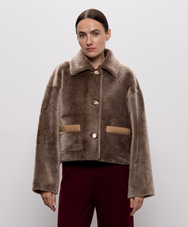 Babe Pay Pls Бежевая укороченная дубленка 2527MERINO изображение 3