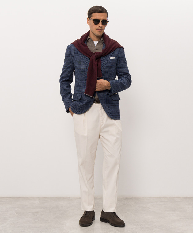 Brunello Cucinelli Синий пиджак из кашемира в клетку MV4667BFD5 изображение 2
