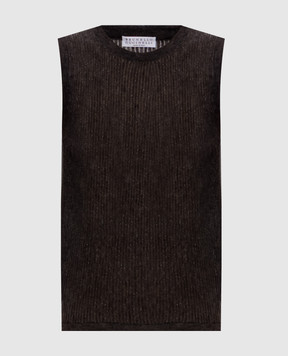 Brunello Cucinelli Коричневый топ из шерсти и шелка с люрексом MFR493700