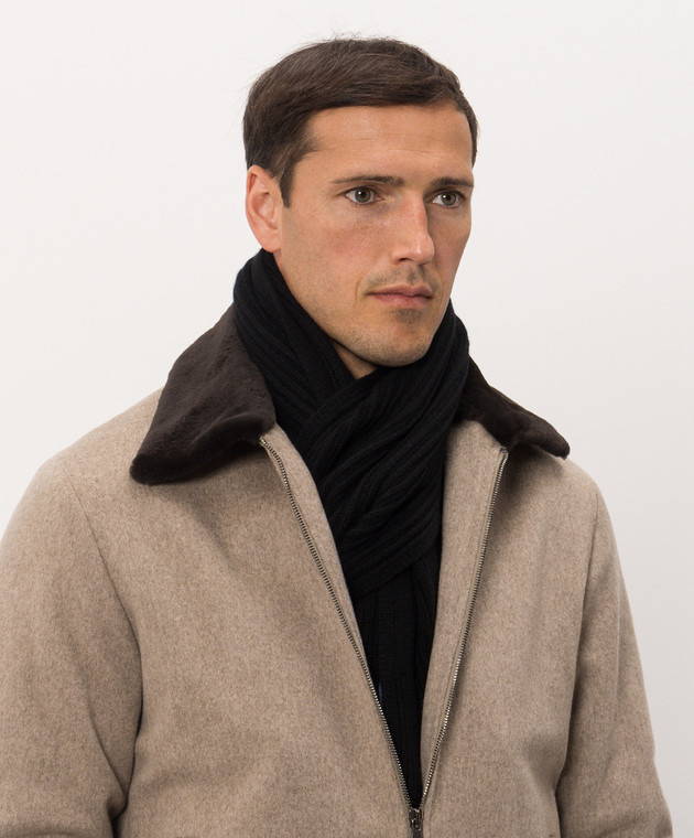 Bertolo Cashmere Чорний шарф з кашеміру 000121000005 зображення 2