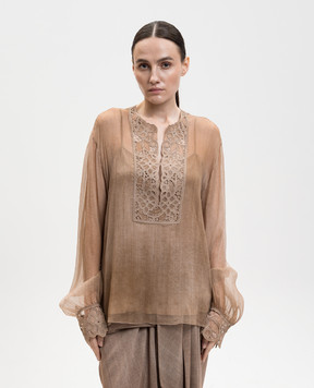 Ermanno Scervino Коричнева блуза із шовку D482K766CSRFWB