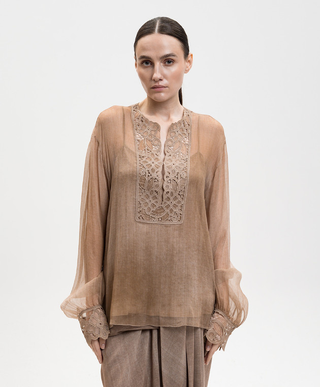 Ermanno Scervino Коричнева блуза із шовку D482K766CSRFWB зображення 3