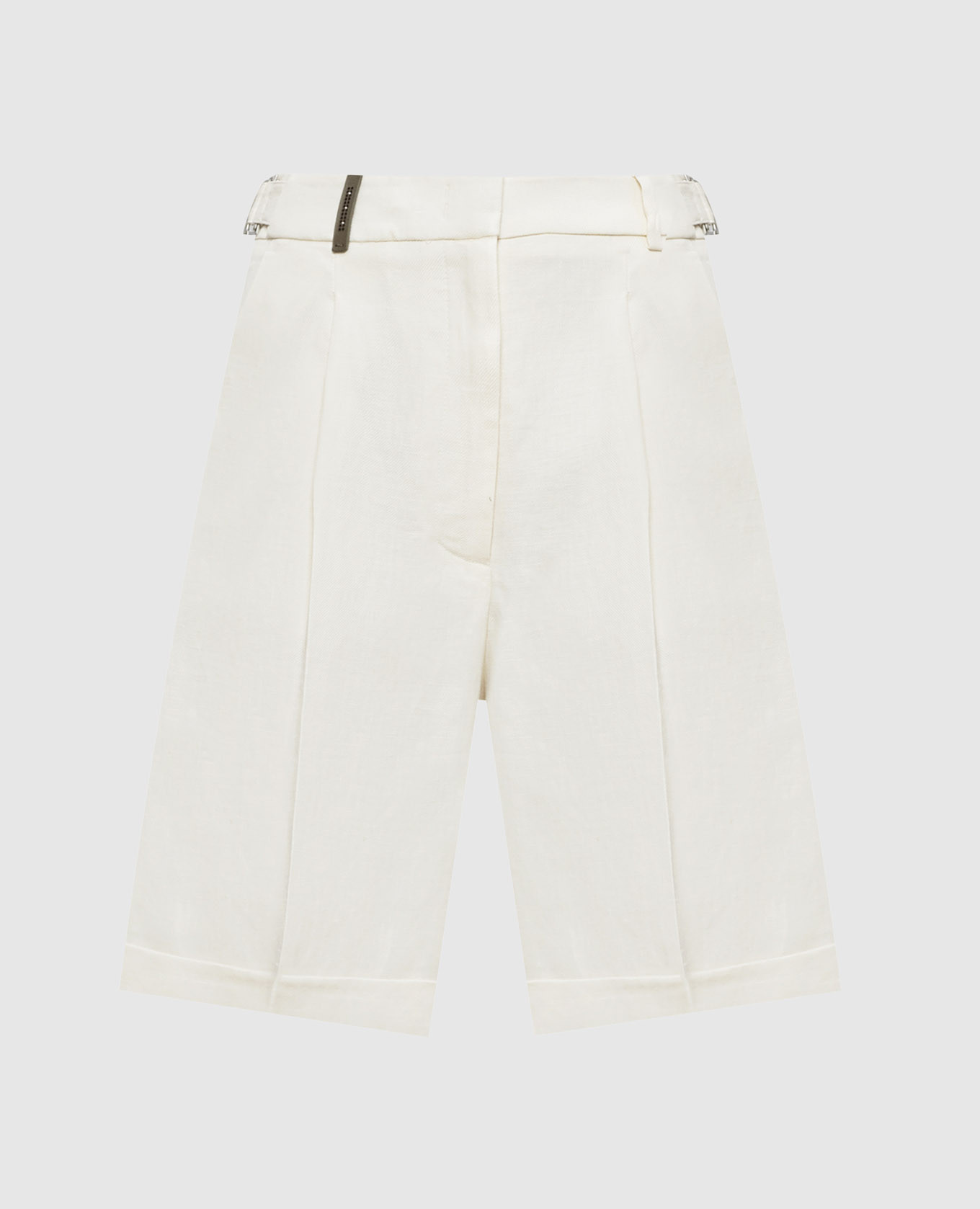 Шорты цвета айвори из льна с отворотами