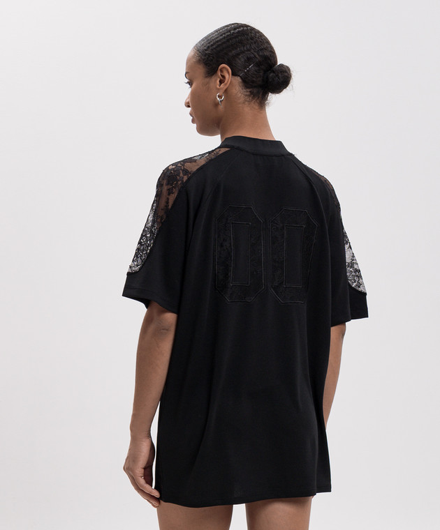 Off-White Чорна сукня-футболка міні з мереживом 2FU00648T зображення 4