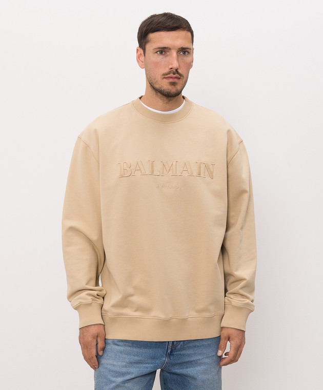 Balmain Бежевый свитшот с вышивкой логотипа HH1JQ130BD79 изображение 3