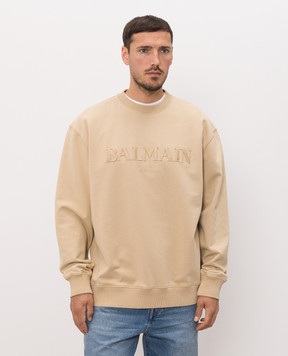 Balmain Бежевий світшот з вишивкою логотипа HH1JQ130BD79