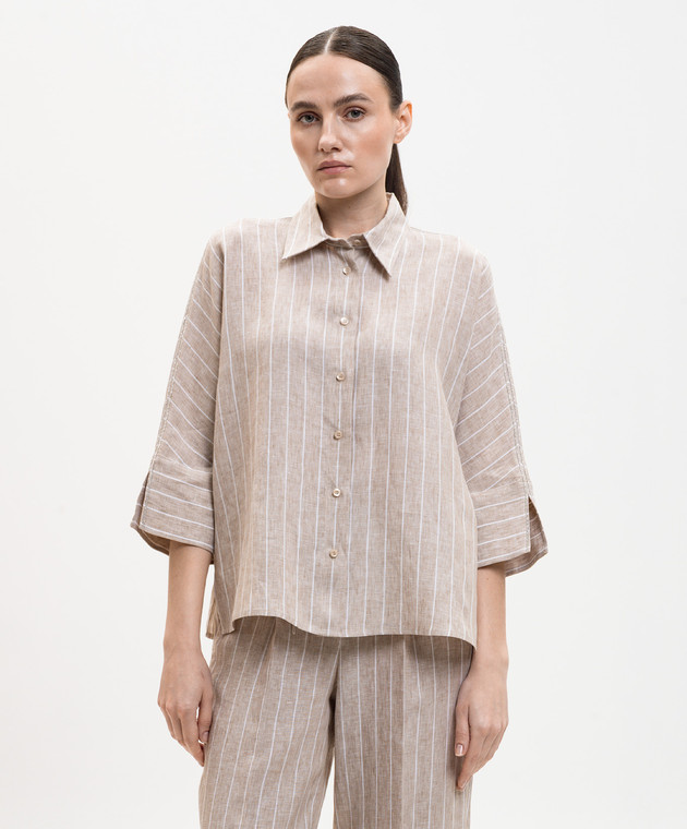 Peserico Бежева сорочка з льону в смужку S0611502639 зображення 3