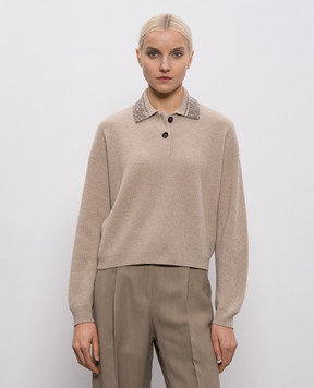 Brunello Cucinelli Бежевое поло из шерсти, кашемира и шелка M16232405