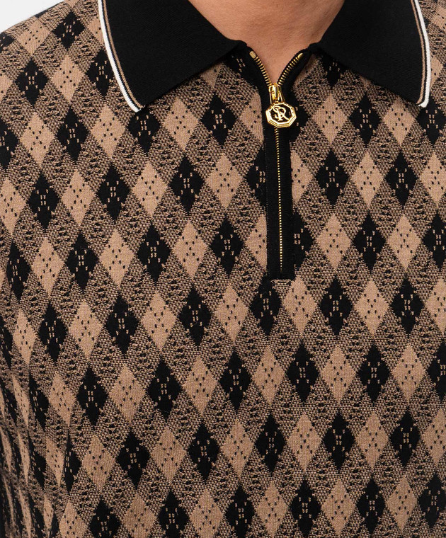 Stefano Ricci Черное поло с шелком в контрастном узоре K414017P31F26268 изображение 5