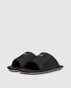 Maison Margiela MM6 Черные шлепанцы с фактурной эмблемой S66WP0125P7705