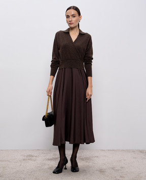 Peserico Коричневое платье миди с шерстью и шелком двойной конструкции S82127F129095D