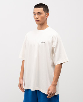 Vetements Бежевая футболка из хлопка с контрастным принтом ME76TR188Vm