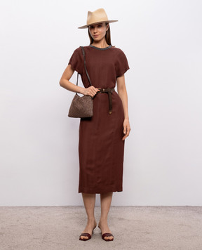 Brunello Cucinelli Коричневое платье с леном MH126AHB51