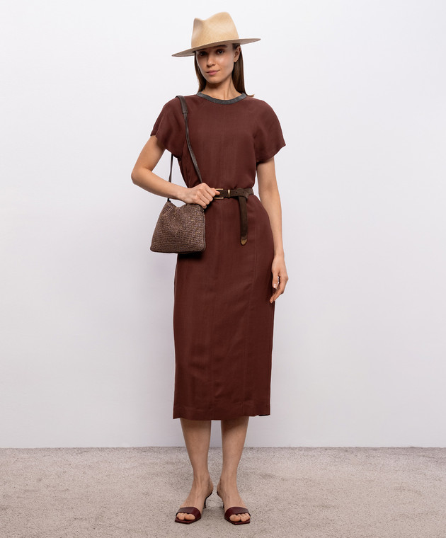 Brunello Cucinelli Коричнева сукня з льоном MH126AHB51 зображення 2