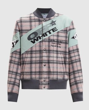 Off-White Утеплений бомбер з вовною в клітинку 44XEH05RS26F001