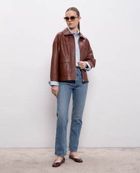 Yves Salomon Коричнева шкіряна куртка прямого крою 26EYV20760APXX