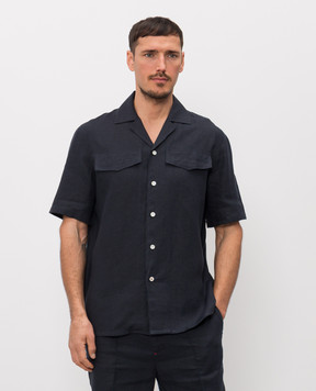 ISAIA Синяя рубашка из льна CAM223P9110