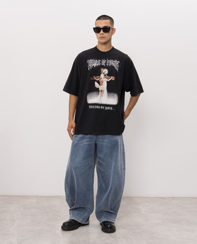 Vetements Чорна футболка з брендовим принтом MH27TR209Bm