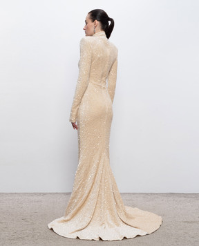 Richard Quinn Бежева велюрова сукня максі в паєтки RQSS26CARRYO29