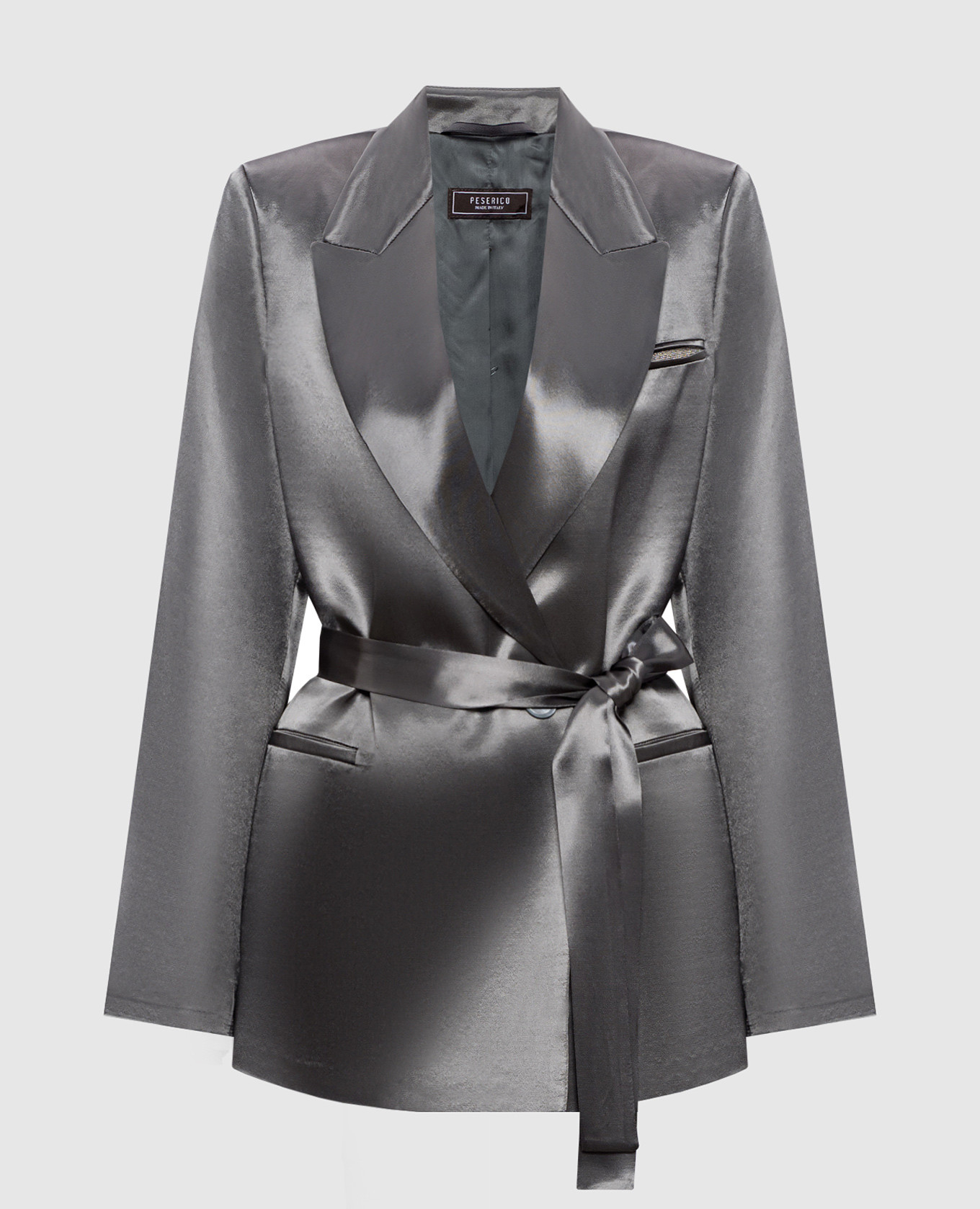 Зеленый двубортный жакет с поясом