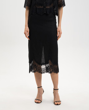Twinset Черная юбка миди из льна с кружевом 261TT2185