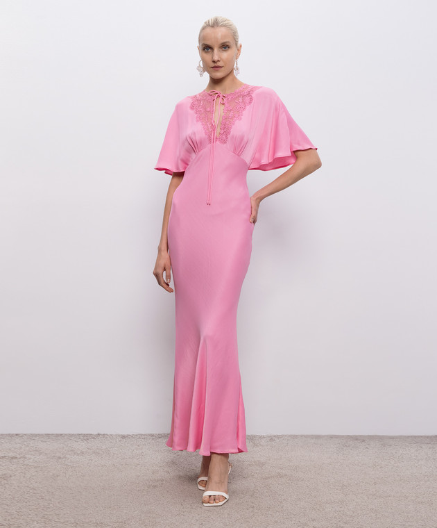 Twinset Розовое платье макси с кружевом 261TP212B изображение 2