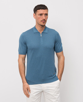 Enrico Mandelli Синє поло з шовком з геометричним візерунком 3K034A5645