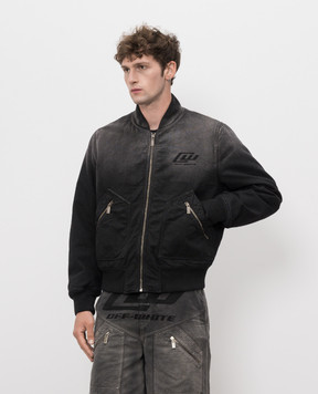 Off-White Чорний джинсовий бомбер з принтом логотипа 44XEH05OS26F001