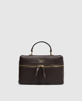 Christian Villa Коричневая кожаная сумка с принтом логотипа 06300