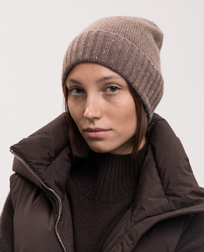 Allude Коричнева шапка з кашеміру з люрекос 26511273