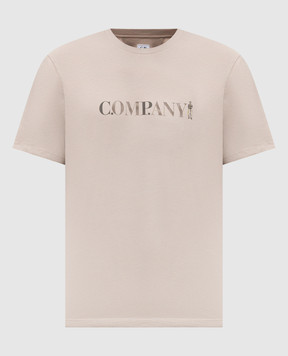 C.P. Company Бежева футболка з емблемою MTS085A005100W