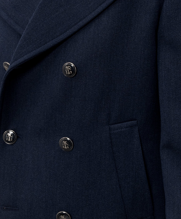 Brunello Cucinelli Синє двобортне пальто з вовни та кашеміру MV45870265 зображення 5