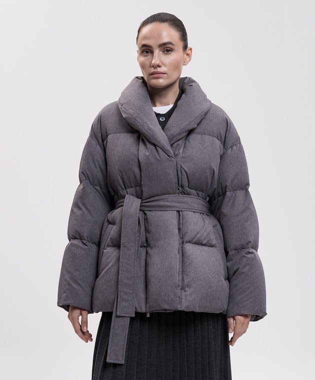 Be Florence Серый пуховик с поясом BE2638 изображение 3